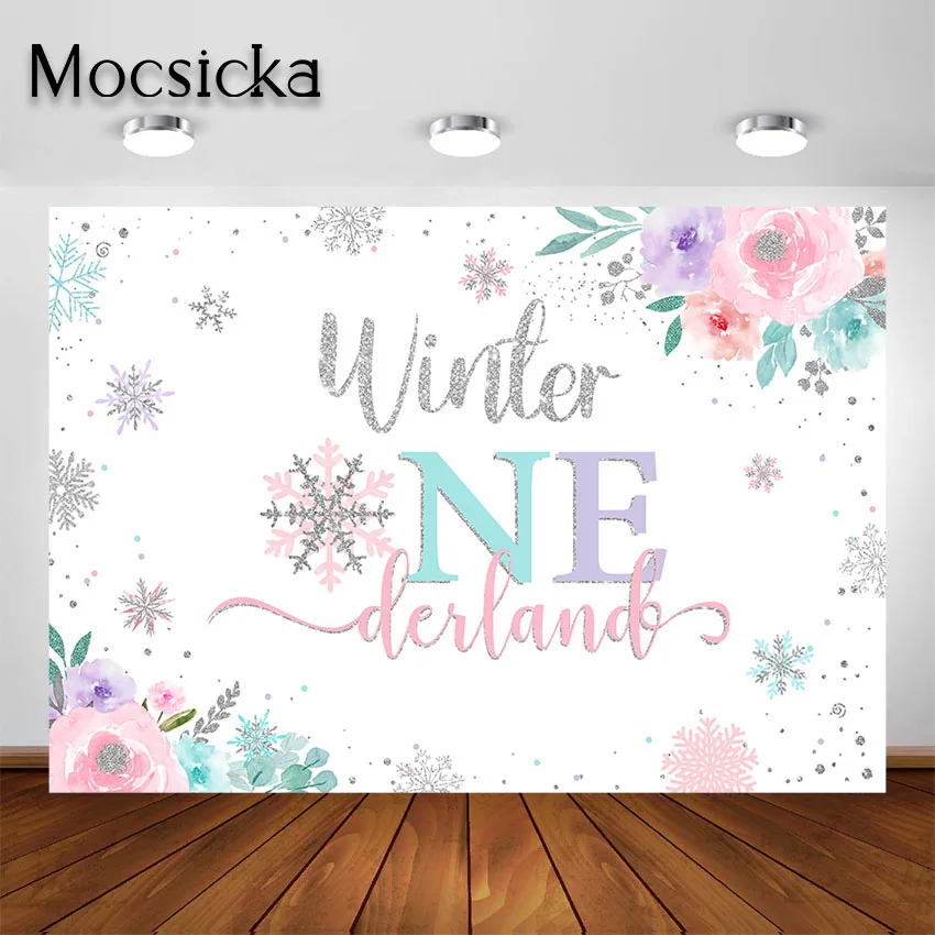 

Mocsicka Winter Onederland Backdrop Silver Snowflake 1st First Birthday Party Photography Background for Photo Studio Photoshoot