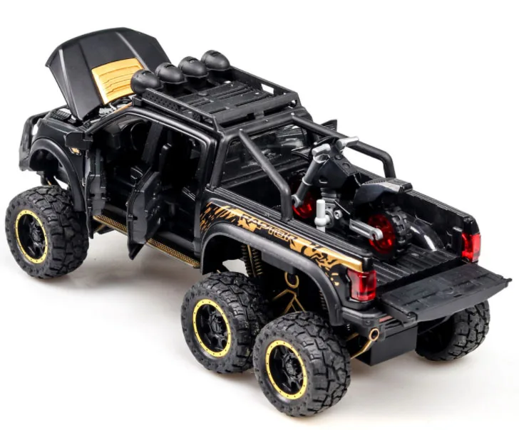 Black Новинка, игрушечный грузовик, 1:32, большая модель, игрушечный автомобиль для F150 Raptor, звуковой светильник, раздвижной автомобиль с мотоциклом для детей, игрушки, подарки - Цвет: Black