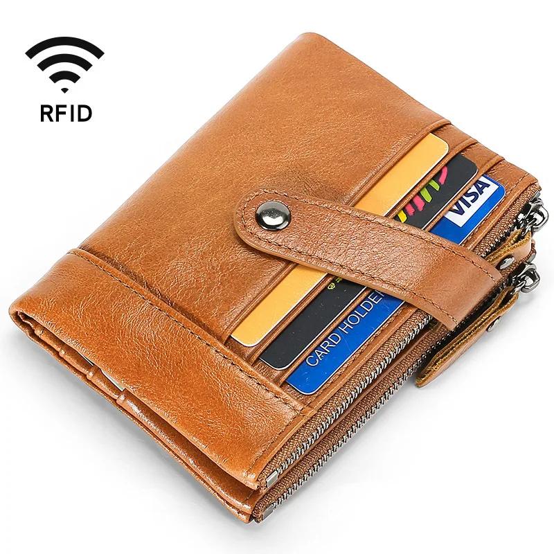 

RFID Protection Short Men's Wallets Genuine Leather Wallet Card Holder Coin Purse Soft Cowhide Zipper Multifunction Male Wallets