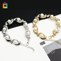 2022 new womens imitation pearl rhinestone ring bangle link chain adjustable bracelet jewelry fashion alloy bracelet glittery