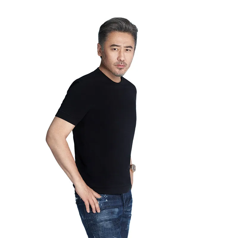 Хлопковая Однотонная футболка Мужская с v-образным вырезом и коротким рукавом