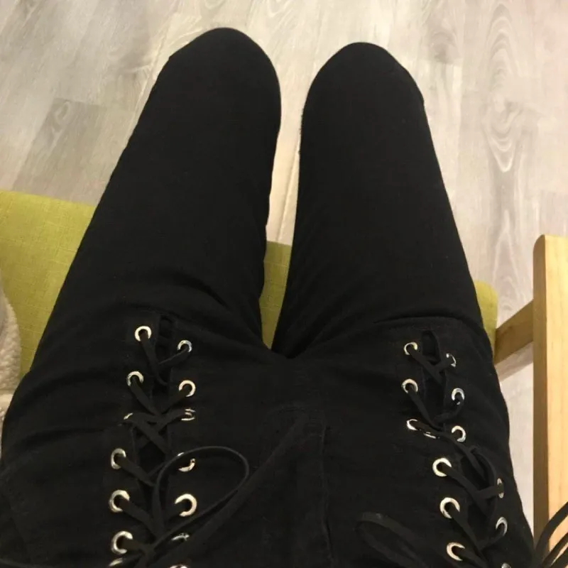 Модные Женские Эластичные Обтягивающие джинсы на шнуровке повседневные уличные