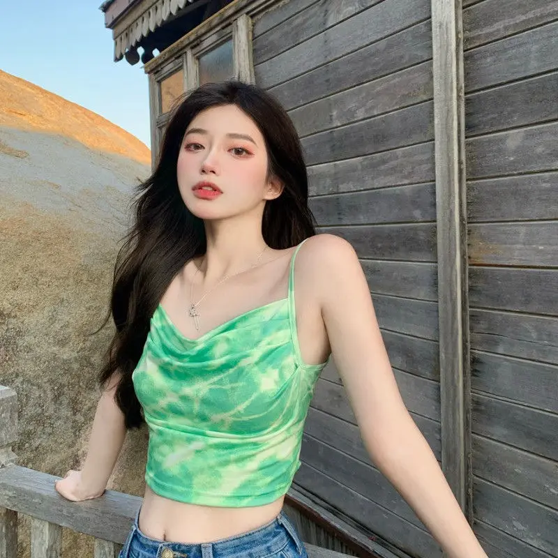 

Women Strappy Bandage Cross Backless Green Tops Vest Summer Sexy Short Crop Top Camis Tees Women's Clothing Summer 2021