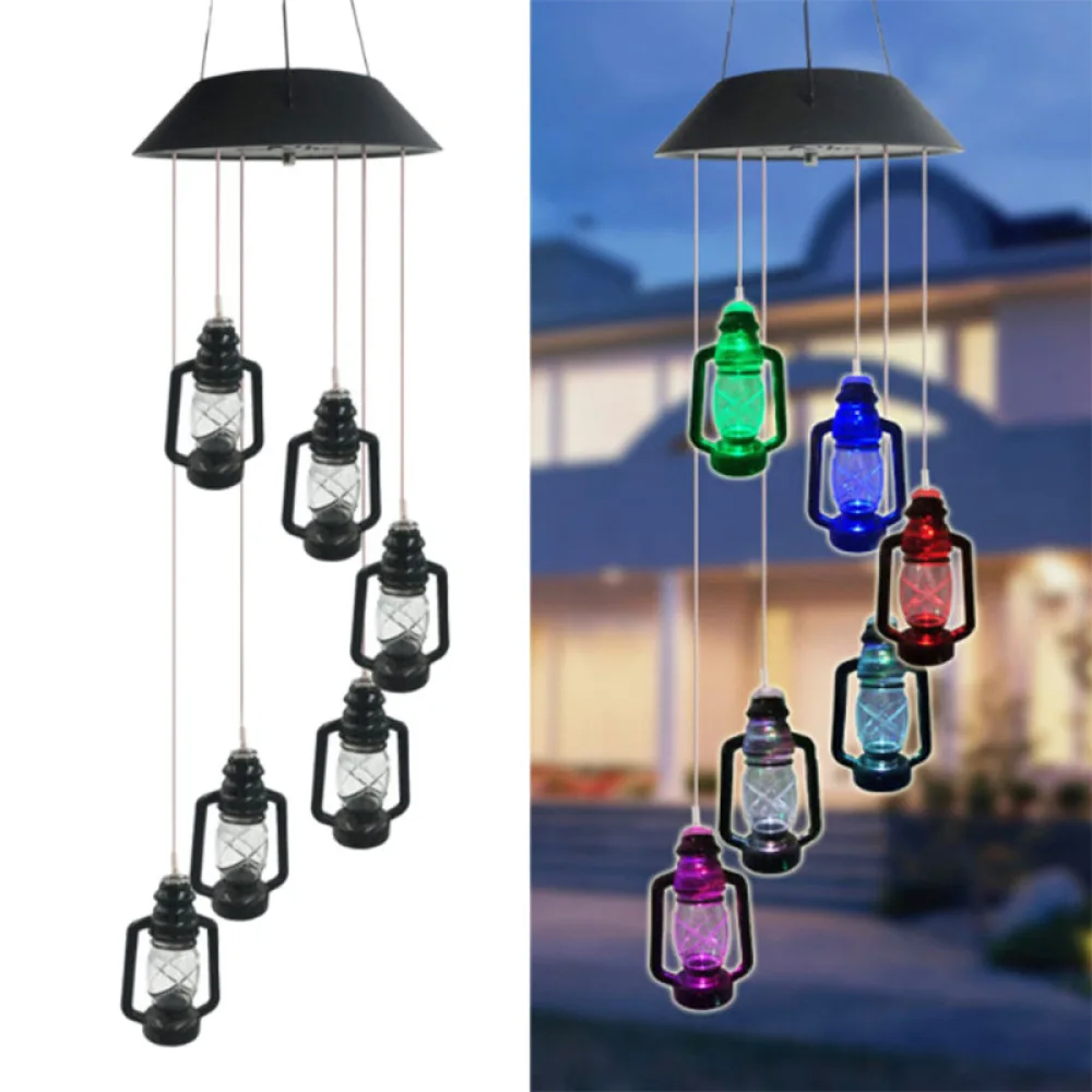 

New product solar kerosene lamp 6LED color-changing colorful wind chime lamp garden garden decoration retro horse lantern
