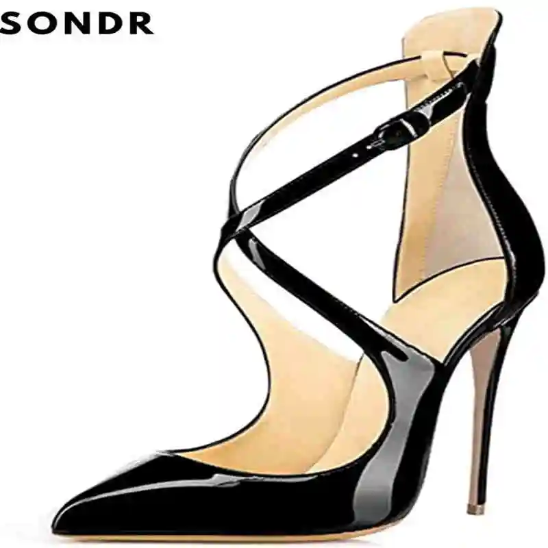 12cm Thin High Heel Women's Pumps Shoes Sexy Pointed Toe Wedding Shoes Party Pumps Patent Leather Shoes Big Size