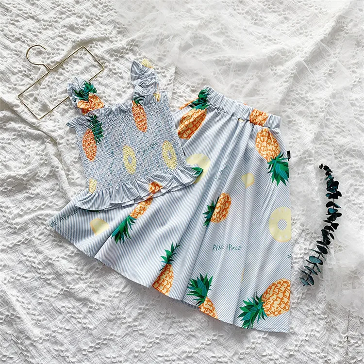 

2-7Y Summer Holiday Kids Girls Clothes Sets Pineapple Print Sleeveless Strapless Tops Skirts Baby Toddler Girl Pajamas 2021 Hot