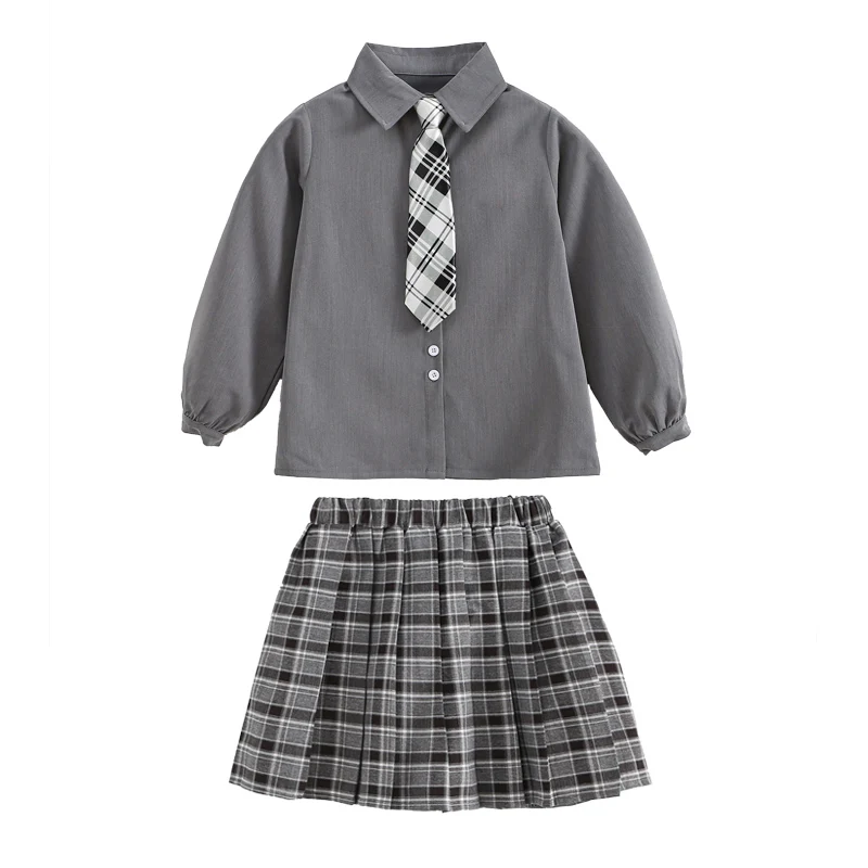 Spring Blazer Clothes For Girls 2pcs School Uniforms Suits Necktie Blouse Top+Plaid Skirt Children's Suits 4 6 8 10 12 13 Years images - 6