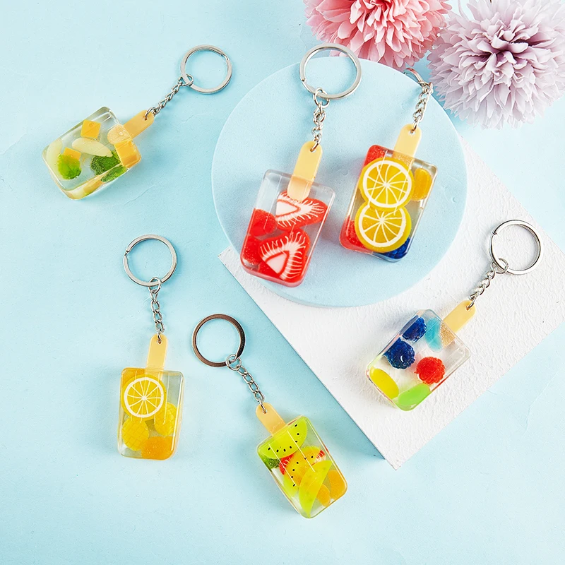 Funny Simulation Strawberry Apple Banana Pear Key Pendant Popsicle Keychain Fruit-flavored Ice-cream Chain Ring Trinket | Украшения и