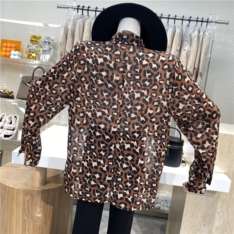 

Brand Original Design Fashion Leopard Print Double Breasted Lapel Loose Personality Shirt 2021 New Sense Temperament Coat