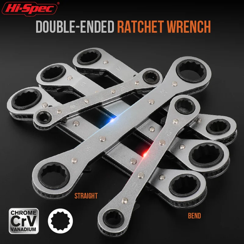 

Hi-Spec Ratcheting Adjustable Spanner Double Head Ratcheting Box Wrench Sets Torque Gear Socket Nut Tools Set