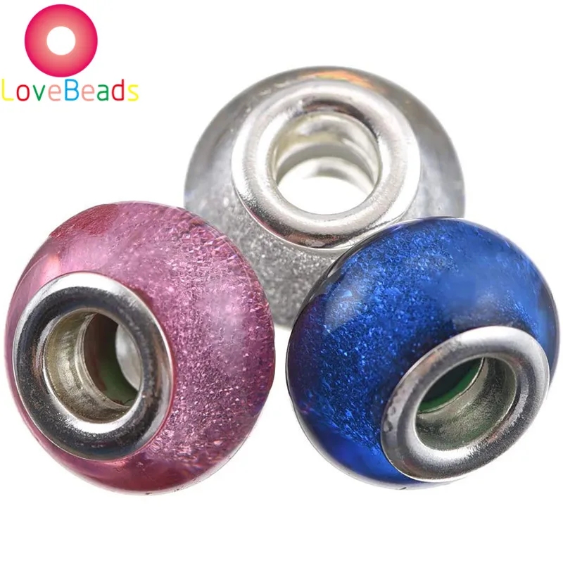 10Pcs Pink Blue White Resin Murano Big Hole Spacer Beads Fit Pandora Charms Bracelet Chain Spacer Charms Pendant Necklace Crafts