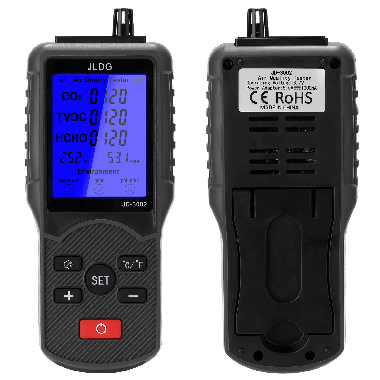 JD-3002 тестер качества воздуха, Многофункциональный измеритель CO2 TVOC, устройство для измерения температуры и влажности, детектор CO2 - изображение