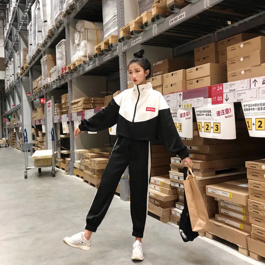 Длинные брюки на молнии с длинными рукавами 2 шт. женская спортивная одежда