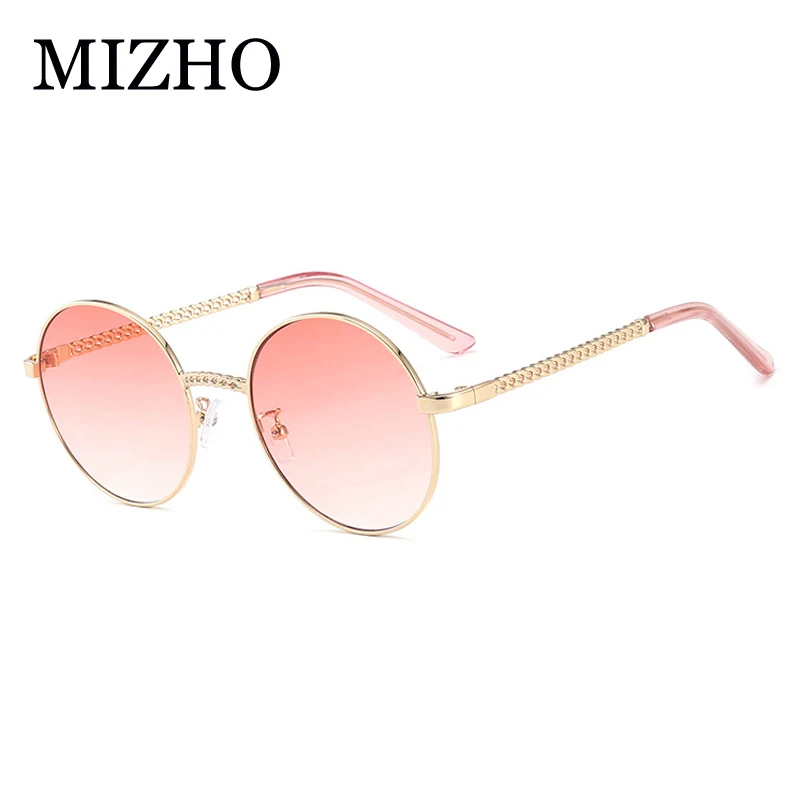 MIZHO, модные розовые солнцезащитные очки для женщин, круглый модный, высокое качество, металлическая цепь, UV400, оттенки, классические корейские очки, мужские очки