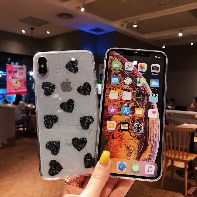 Bling Glitter Sequin Love heart Pattern Claer Soft Silicone TPU Phone Case Cover For iPhone X 10 XR XS Max 8 7 6 6s Plus Coque |