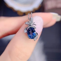 925 sterling silver oval london blue topaz pendant necklace bridal wedding engagement party fine jewelry silver necklace