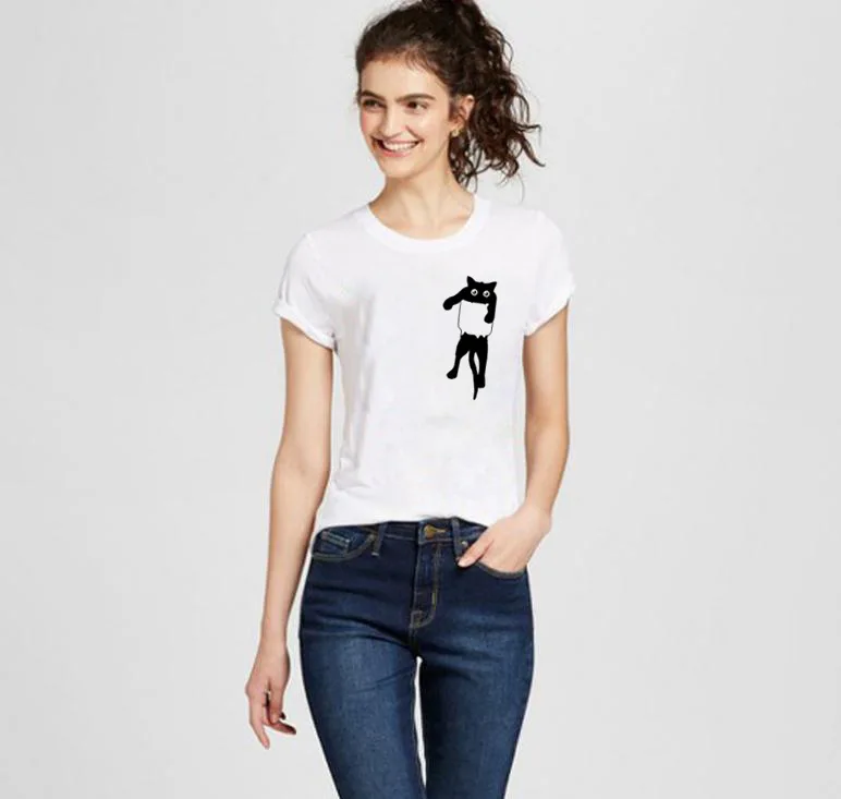 

Harajuku T-shirts Femme White O-neck Cat Print T Shirt Plus Size