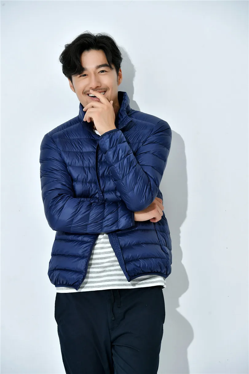 2019 на осень зиму ультра тонкий легкий пуховая куртка для мужчин со стоячим