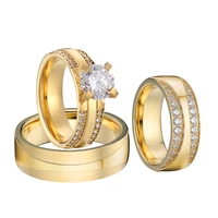 wedding engagement rings set for men and women 3pcs luxury dubai golden lovers alliance marriage promise ring for couples