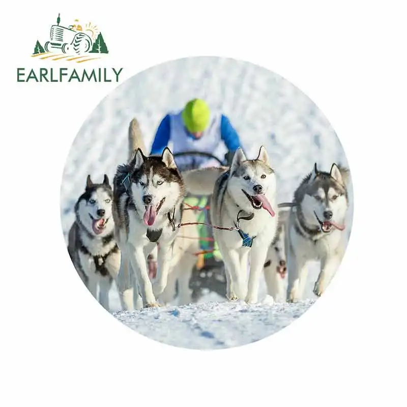 

EARLFAMILY 13cm x 13cm for Husky Dogs & Sleigh Dog Pack Motorcycle Car Bumper Window Stickers DIY Sticker Body for Car Decal
