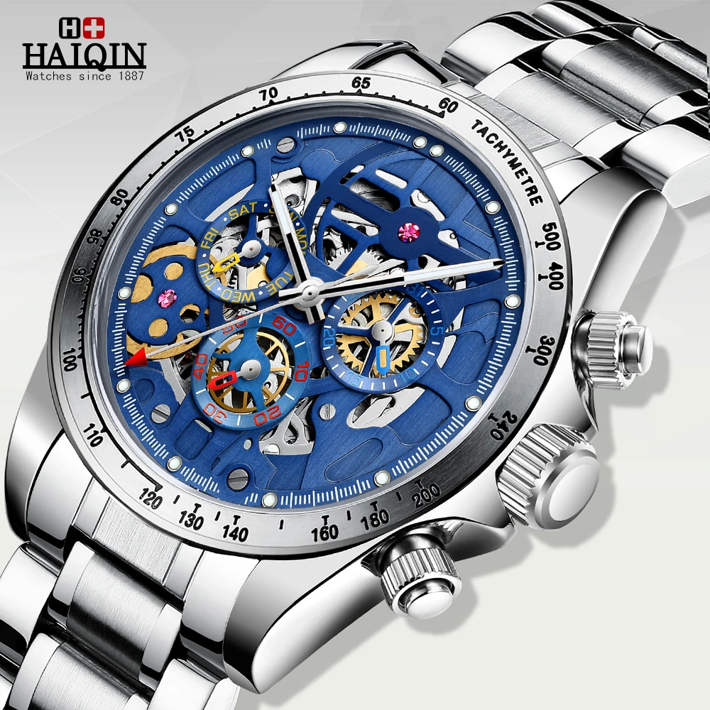 Часы наручные HAIQIN Мужские механические брендовые Роскошные автоматические
