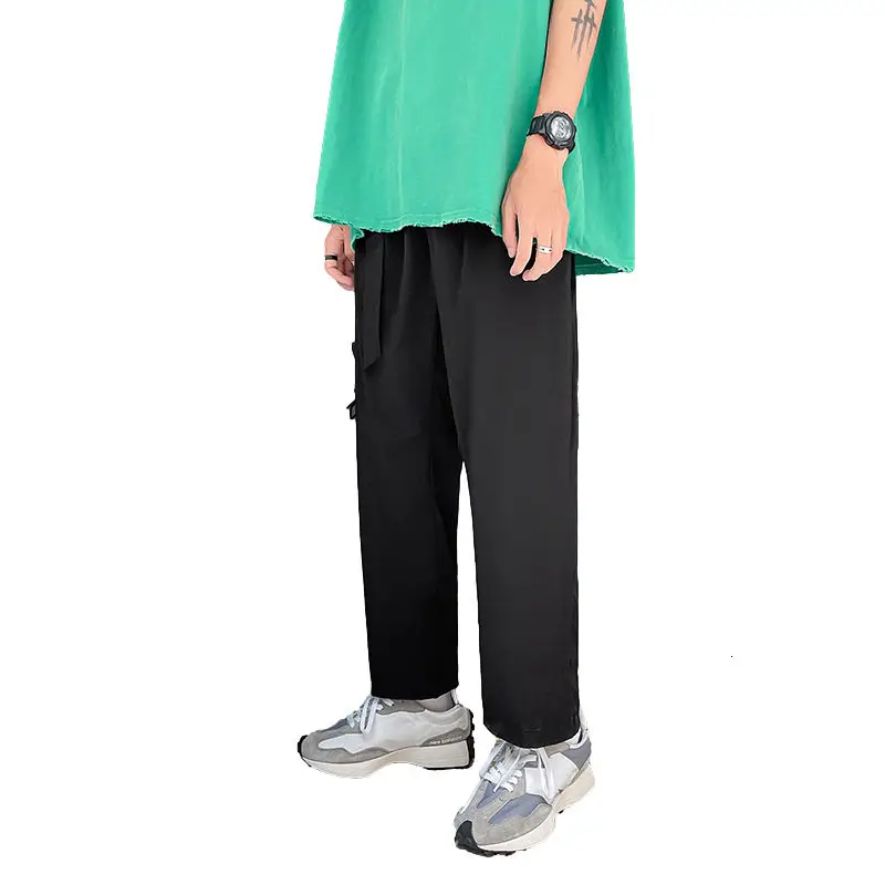 

Summer Belt Casual Pants Men's Fashion Khaki Gray Black Wide-leg Pants Men Streetwear Loose Thin Suit Pants Mens Dress Pants
