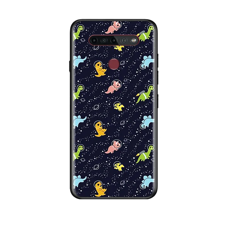 

Cute Cartoon Dinosaur For LG G8 V30 V35 V40 V50 V60 Q60 K40S K50S K41S K51S K61 K71 K22 ThinQ 5G TPU Silicone Black Phone Case