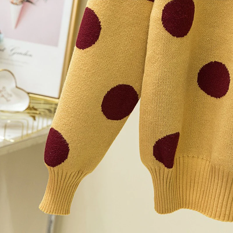 Женский вязаный свитер с длинным рукавом TIGENA милый пуловер в горошек джемпер для