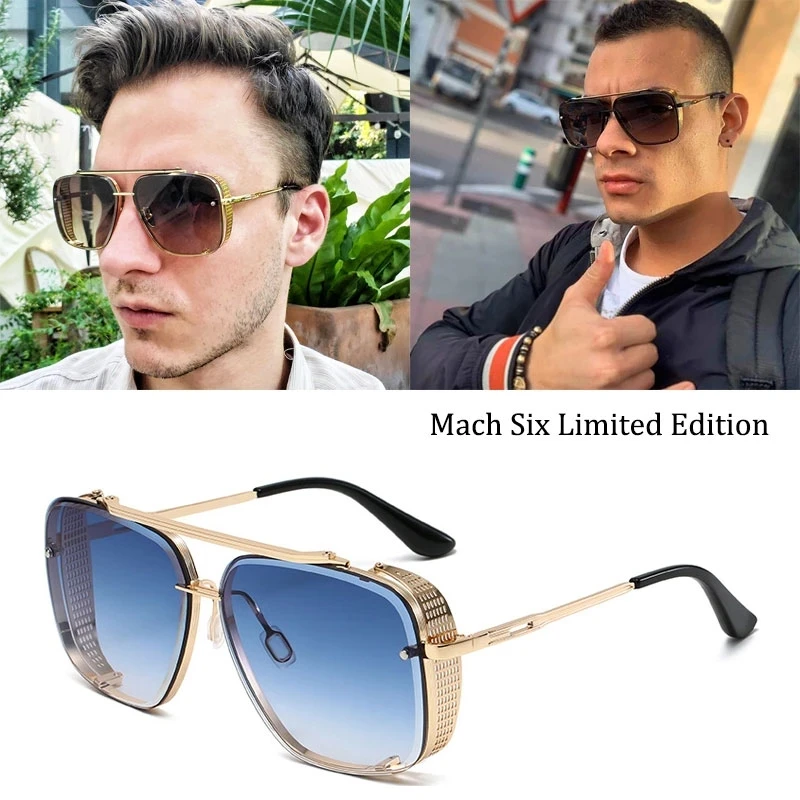 

New men's steampunk sunglasses, limited edition fashion Mach six glasses, retro style side protection, designer brand, 17346