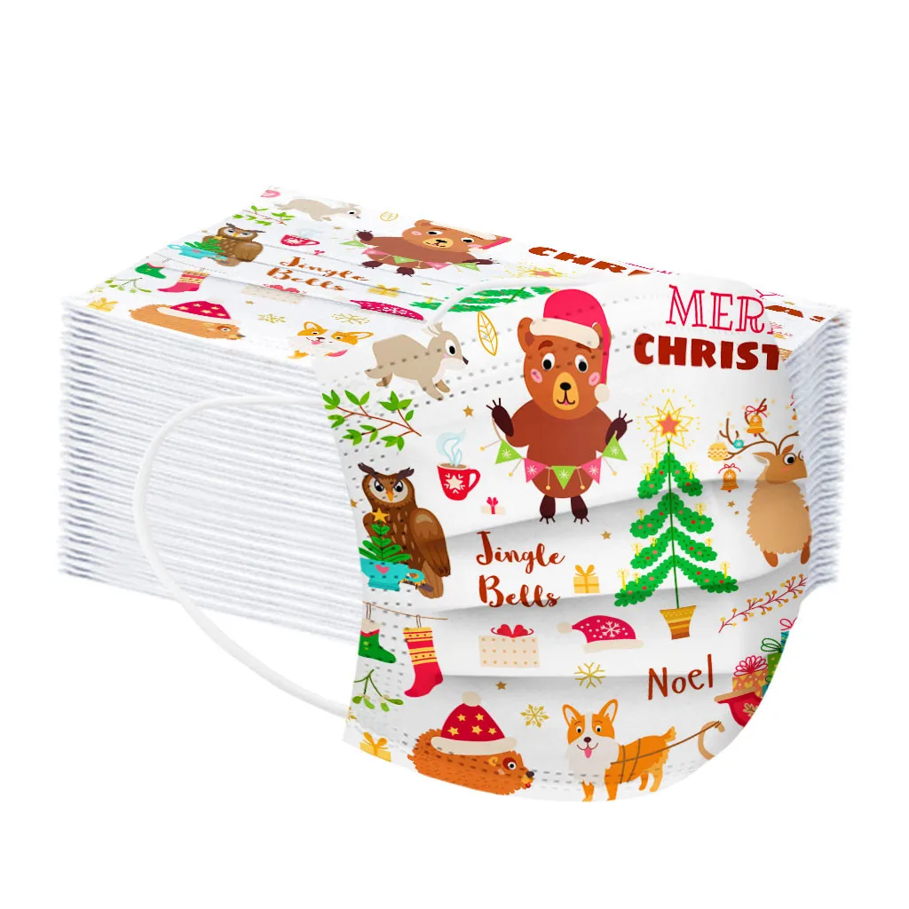

Christmas Cartoon Kids Disposable Mask 3 Layer Child Filter Hygiene Thicken Children's Face Mouth Mask Earloop Fast Delievry New