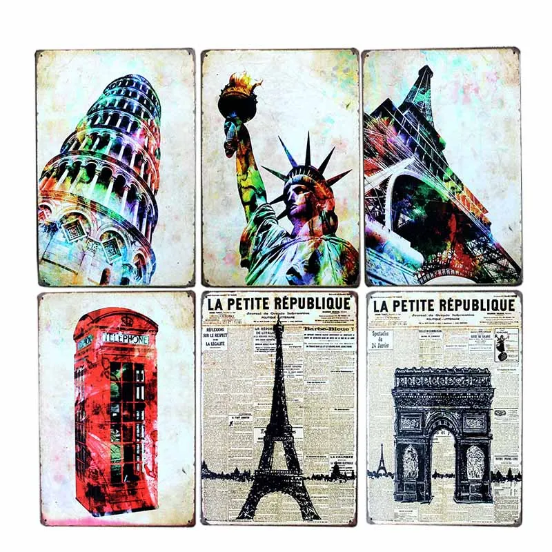 

The Worldâ€™s Landmarks Poster Vintage Metal Tin Sign Cafe Plaque Decoration Pub Retro Wall Plate Decorative 20x30cm