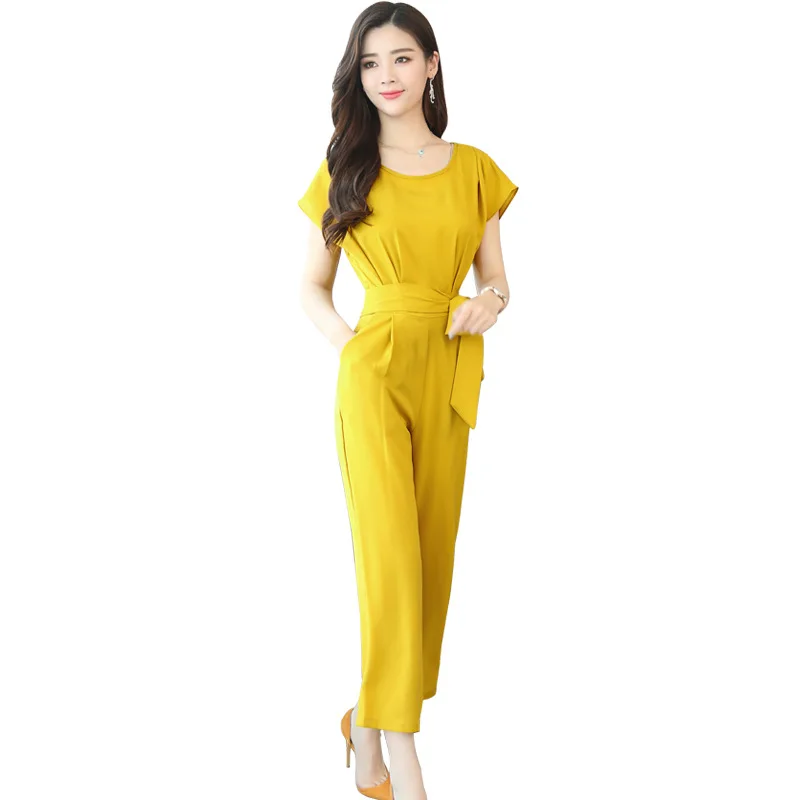 Женский комбинезон с коротким рукавом летний яркий поясом 2020 | Женская одежда