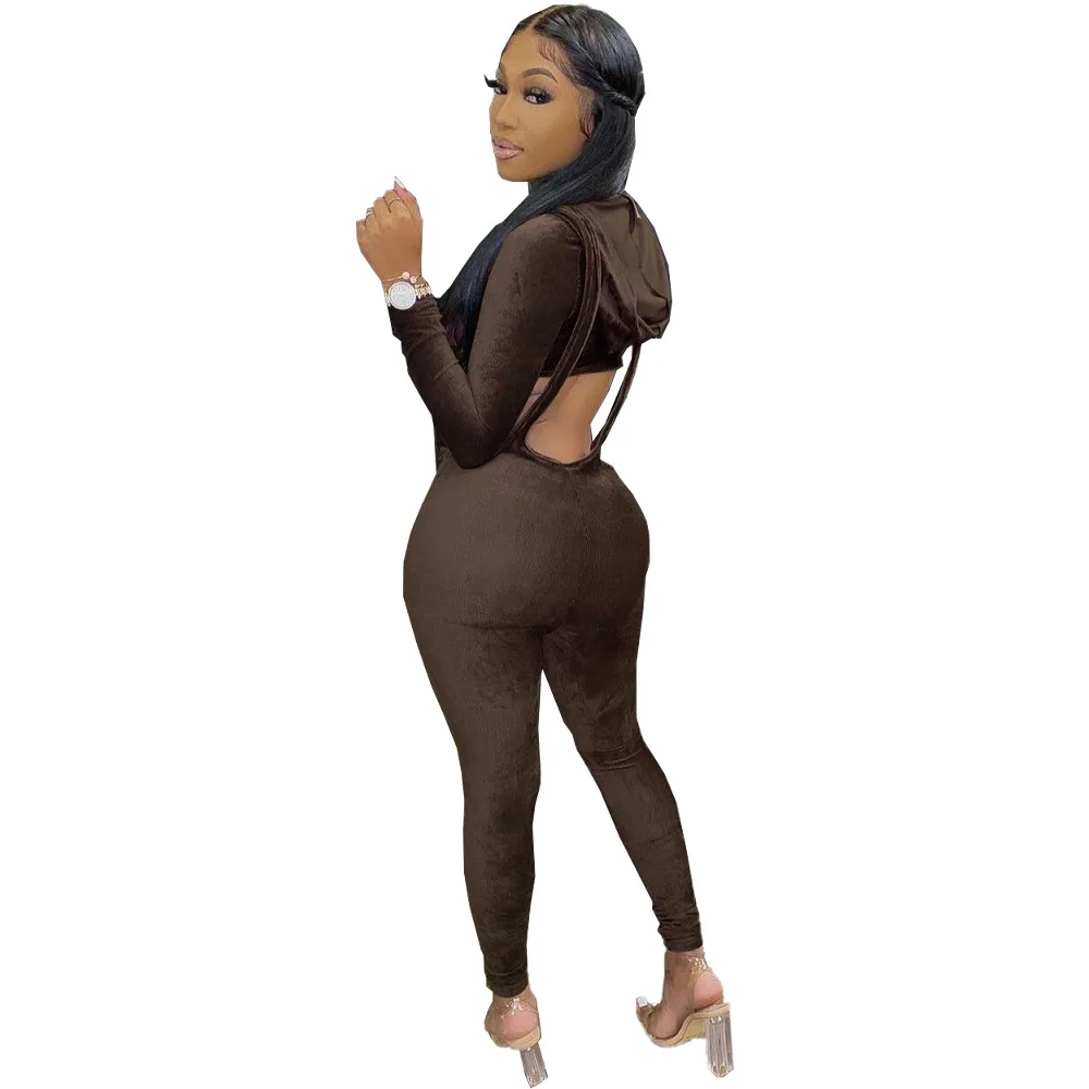 

7DN8564 Autumn Winter Women Casual Fashion Sexy Hollow Out Skinny Two Piece Set Top and Pants Tracksuit Sweatsuit Outfits Hot