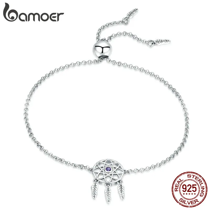 

BAMOER Fashion 100% 925 Sterling Silver Dream Catcher Link Chain Vintage Bracelets for Women Authentic Silver Jewelry SCB111
