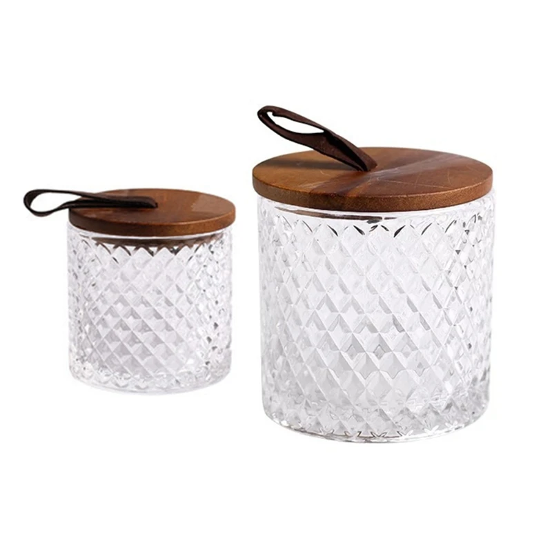 55KF Diamond Pattern Glass Jar with Wooden Lid Handle Coffee Storage Tank Tea Spice Clear Bottle Can Food Kitchen Container | Дом и сад