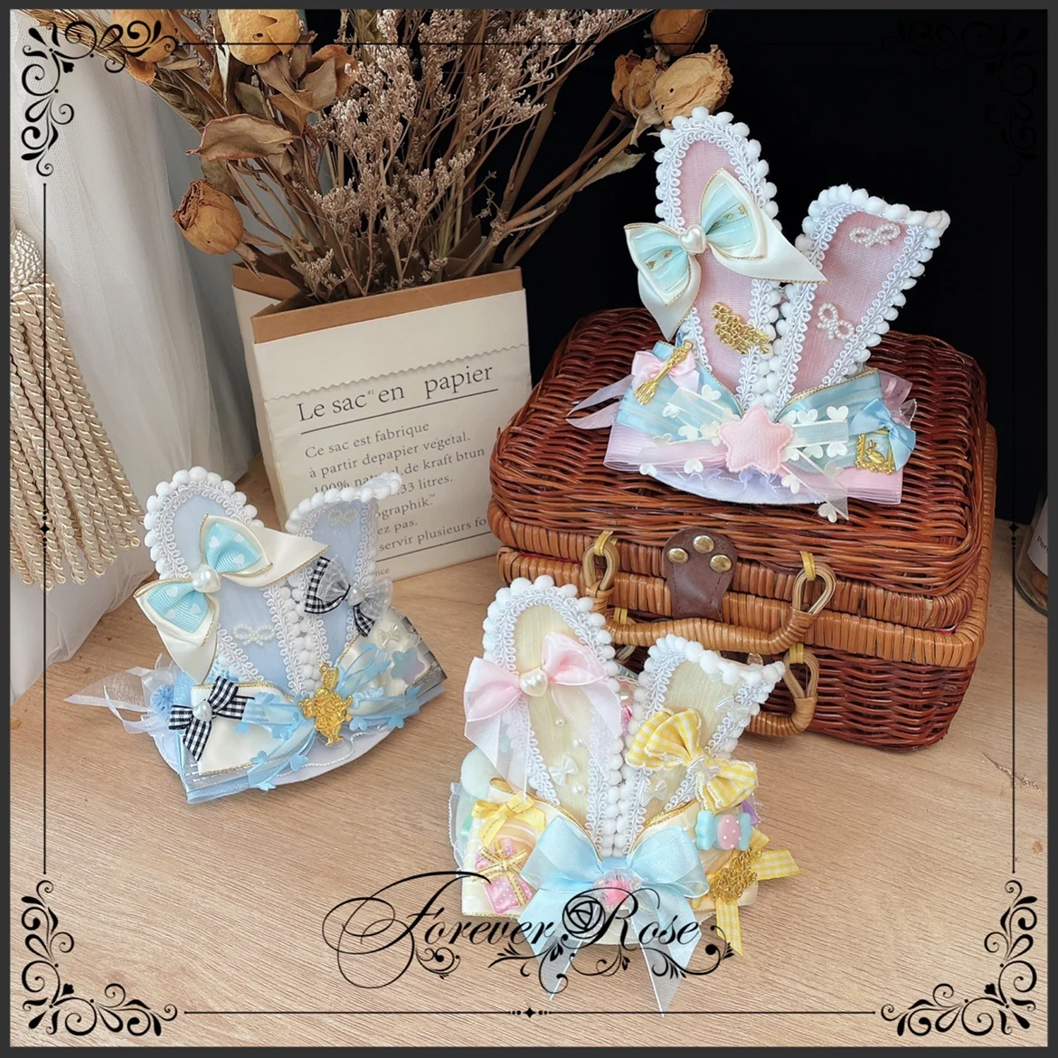 

Harajuku Vintage Rabbit Ears Top Hat Headpiece Lolita Girl Kawaii Anime Cosplay Topper Cute Exquisite Gorgeous Hair Ornaments