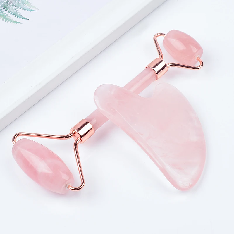 Роллер гуаша из натурального розового кварца и нефрита доска с подарочной