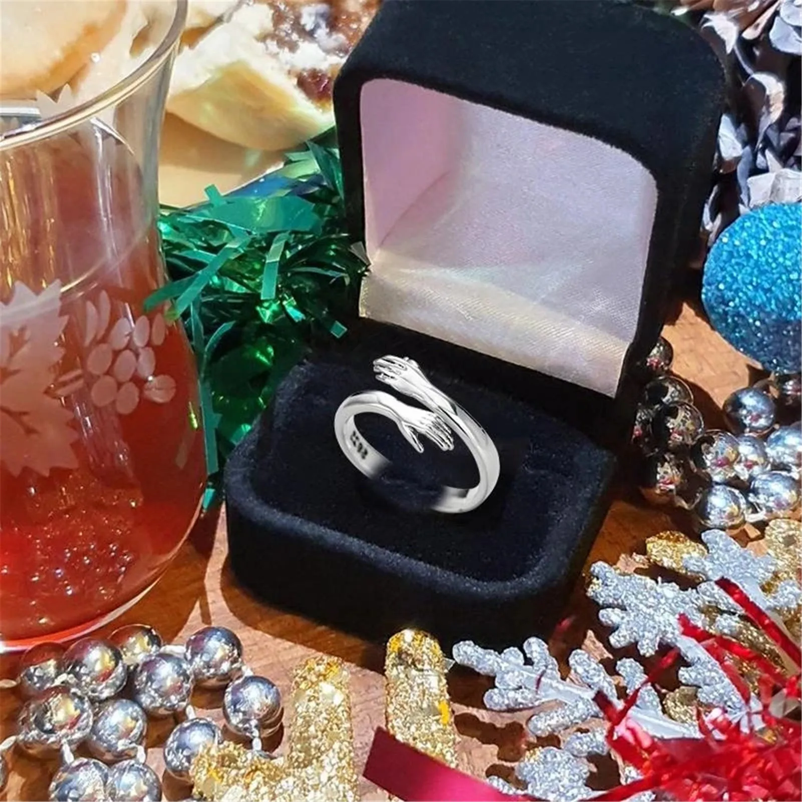 

2PCS Couple Hug Ring Adjustable Open Ring Gift for Women Mother Wife Girlfriend Lover jlrr