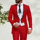 Новинка 2021, итальянский плащ, Красный Мужской дизайнерский костюм, 3 облегающих свадебных костюма для жениха, смокинг, лучший мужской блейзер