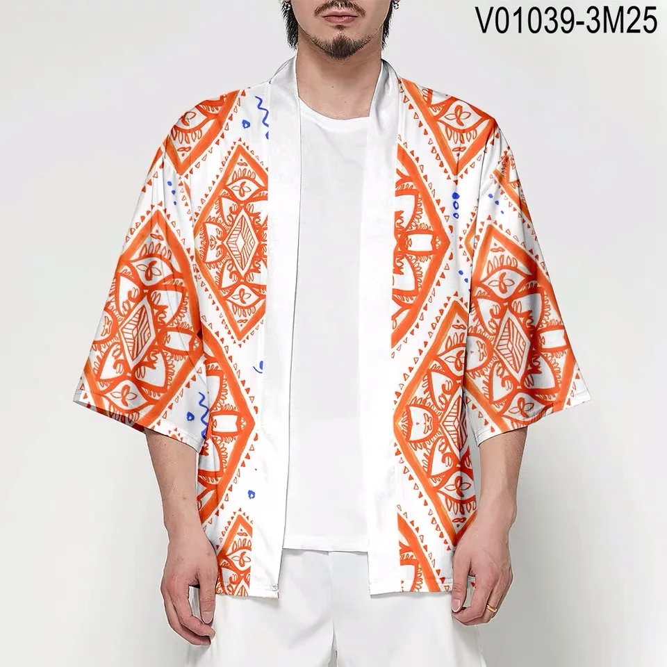 Японское кимоно юката Haori 3D печать Косплей женщин/мужчин мода лето Повседневная крутая короткий рукав - Цвет: L