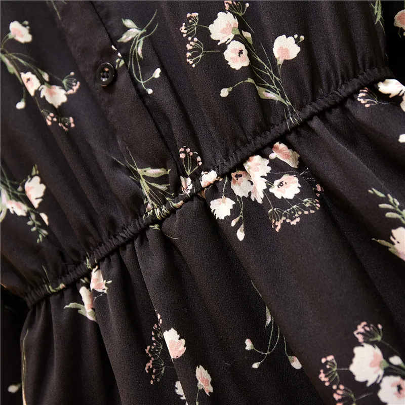 Женское шифоновое платье-рубашка с цветочным принтом воротником-стойкой и