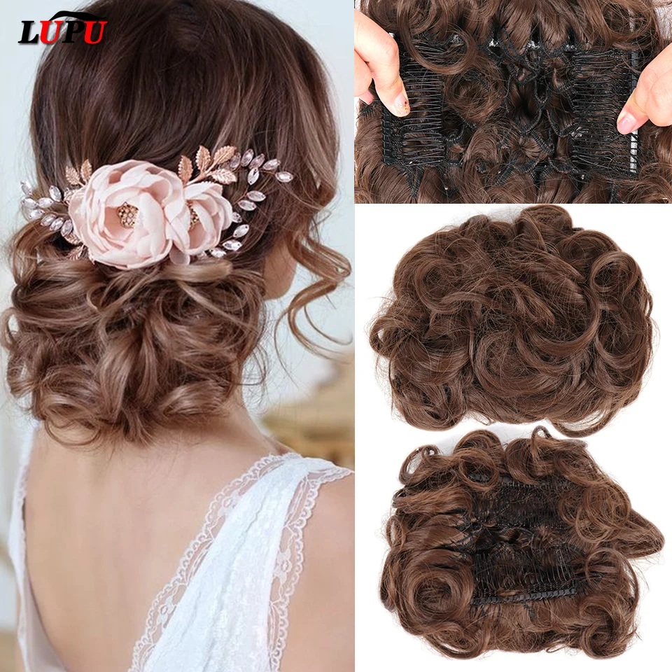 LUPU синтетические волосы пучок гребень клип в кудрявые шиньон шпилька накладные