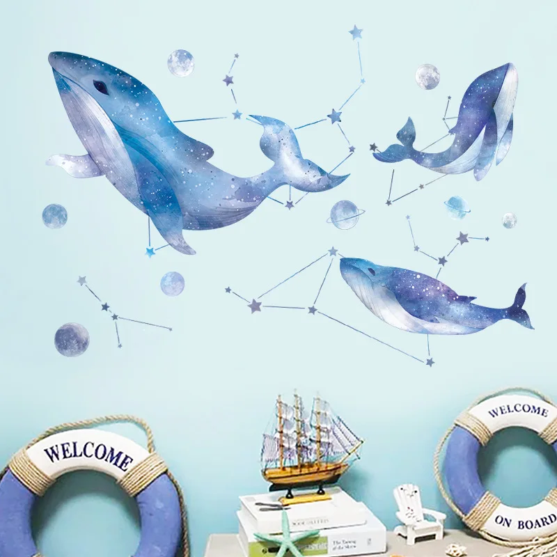 1 шт большой красивый синий кит Созвездие планета Наклейки на стены для детей