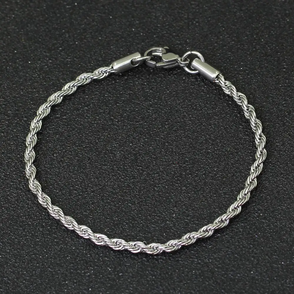 3 мм простая цепочка серебро/золото нержавеющая сталь твист браслет для мужчин wo