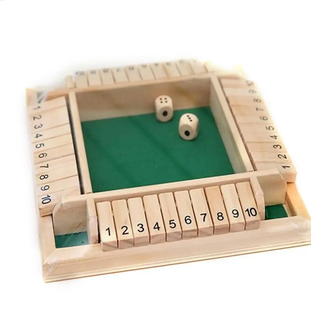 

Настольная игра с игральными играми Shut The Box, 4 стороны, 10 цифр, деревянные щитки и кубики, настольные игры, забавные товары для 4 человек, паб, б...