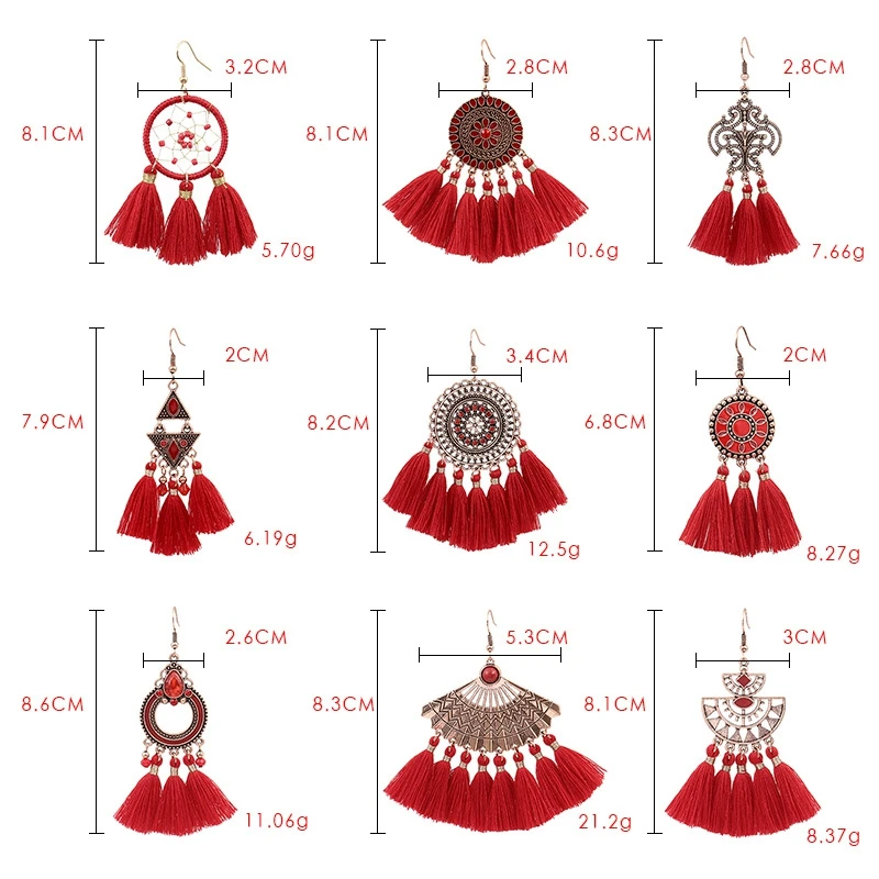 Богемные модные ювелирные изделия висячие серьги с кисточкой красные длинные |