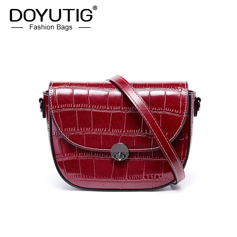 

DOYUTIG New Style Women Crocodile Pattern Genuine Leather small Square Bag Lady Fashion Cow Leather Shoulder Messenger Bag F730