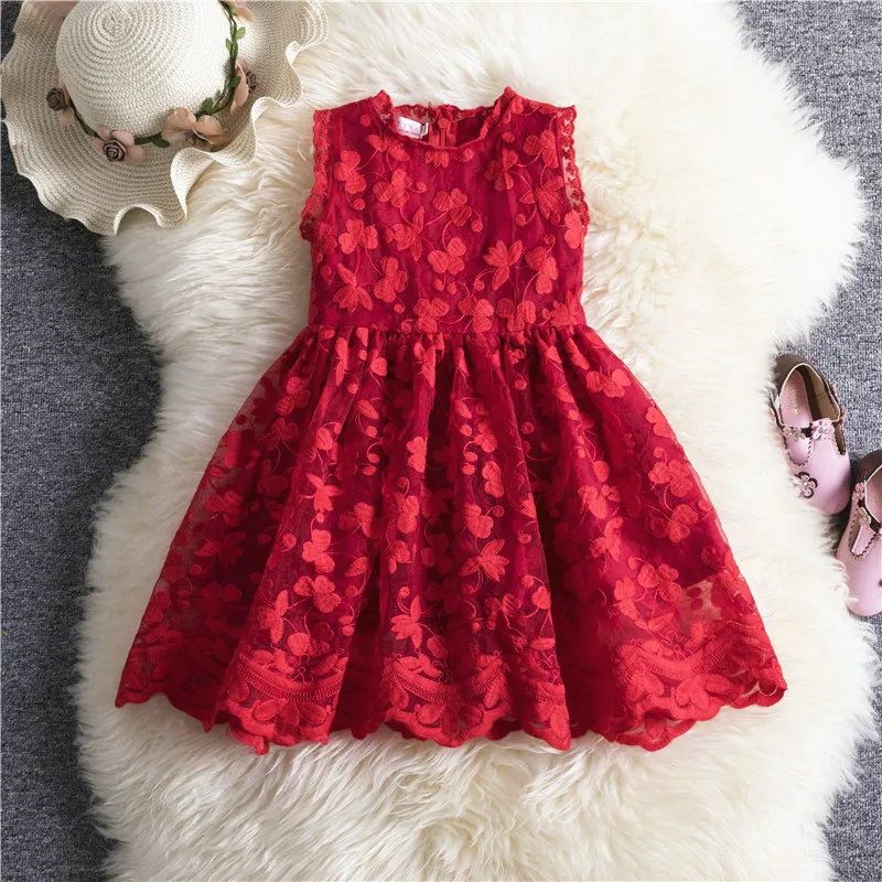 Летняя одежда для девочек бальное платье красное с блестками ранвечерние