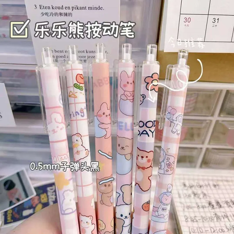 

6 gel pens cute cartoon bear black ink press the gel pen to write and sign kawaii stationery school office supplies gel pens