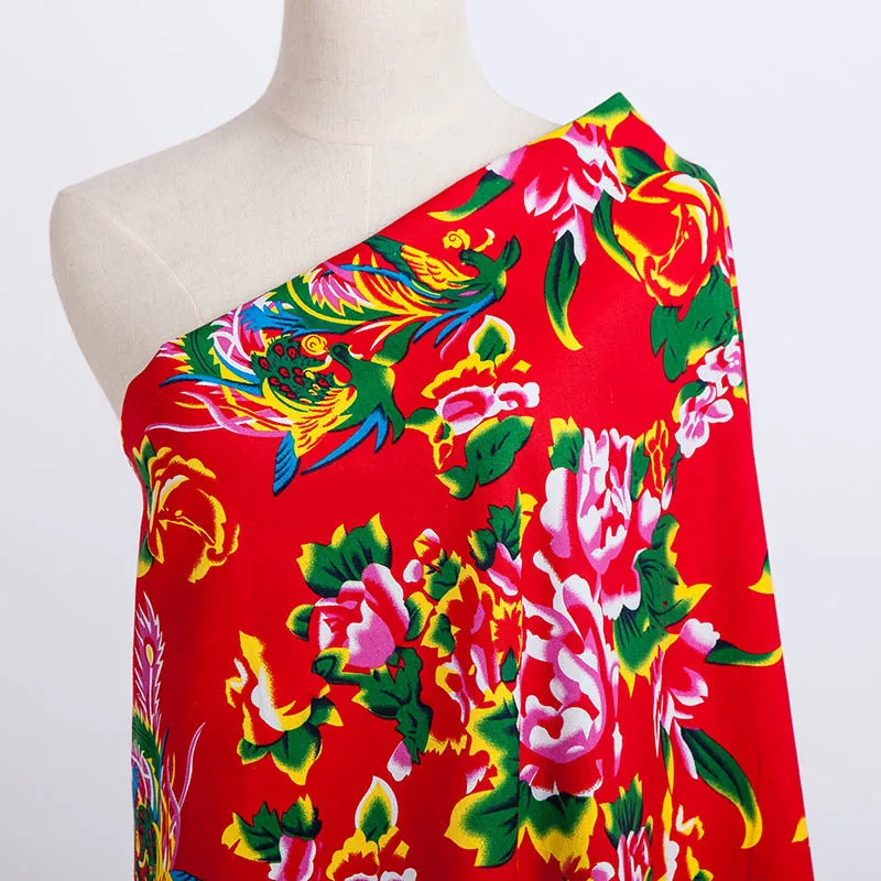 

50*160 см большой красный цветок 100% хлопок ткань Феникс пион саржевая ткань для одежды платья и DIY ручной работы